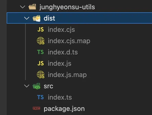junghyeonsu-utils를 설치하고 node_modules를 확인