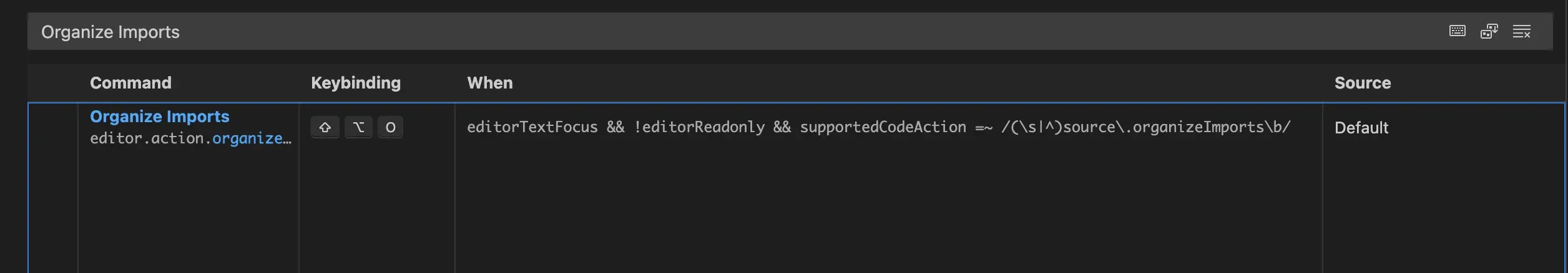 import-organize keyboard short cut