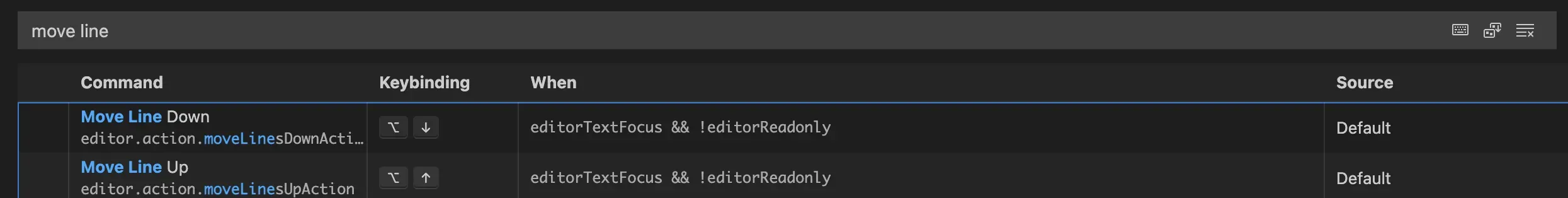 move-line keyboard short cut